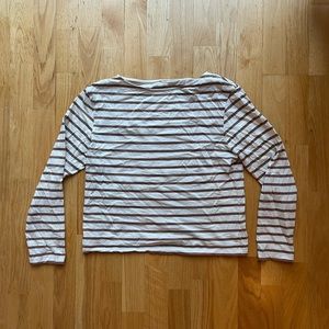 &other stories striped boatneck 3/4 sleeve shirt